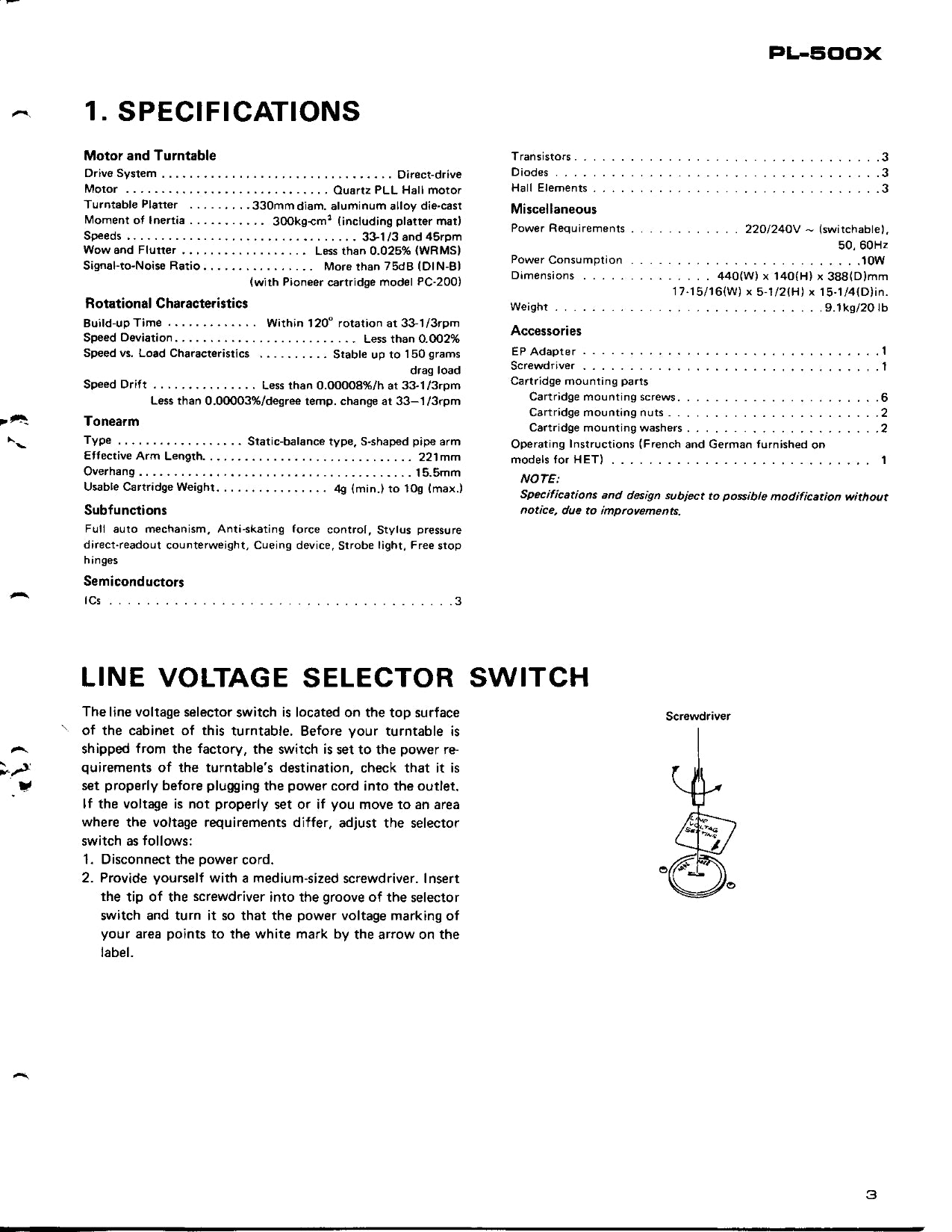 Pioneer PL-500X Turntable Service Manual (Pages: 19)