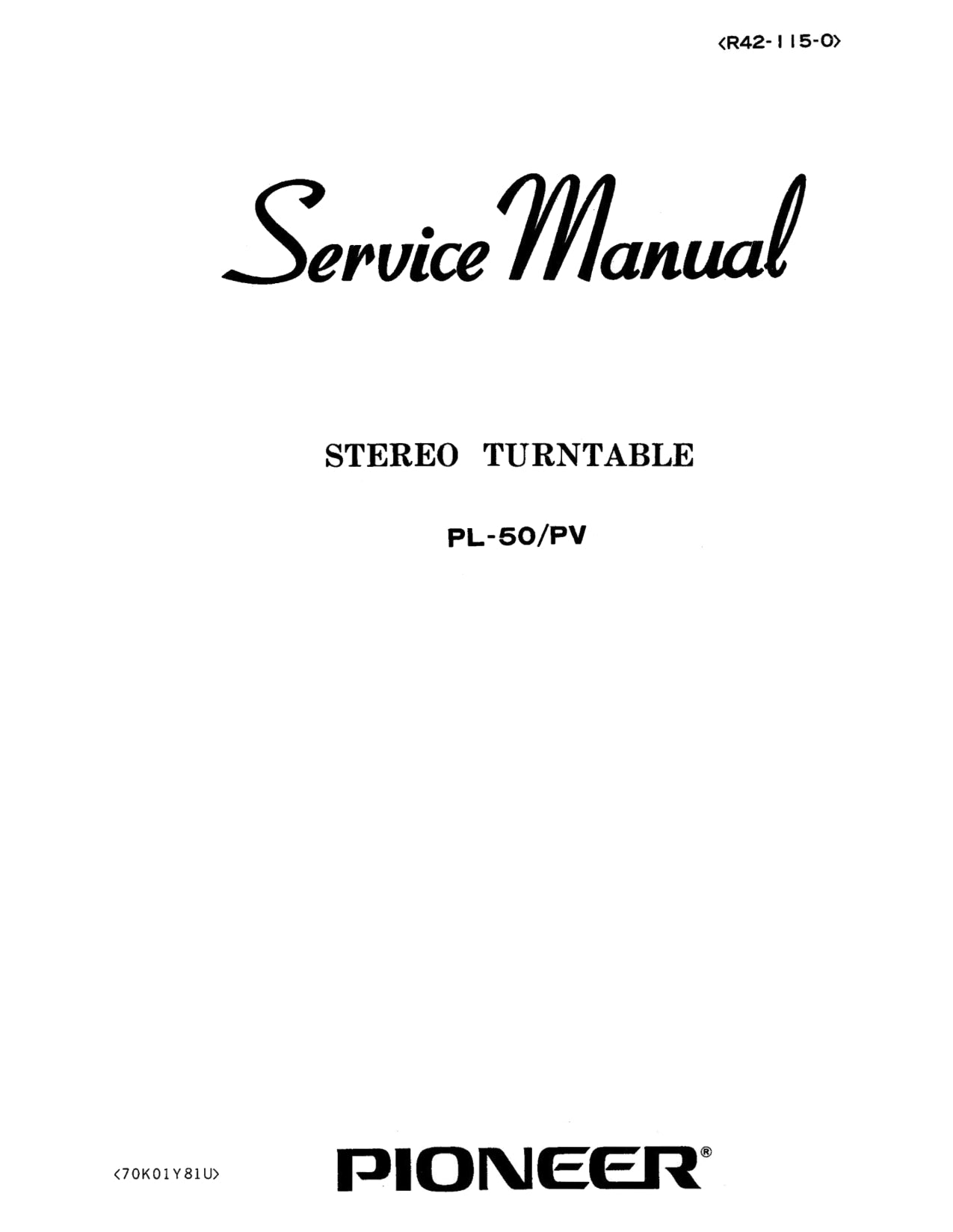 Pioneer PL-50 Turntable Owner & Service Manual (Pages: 38)