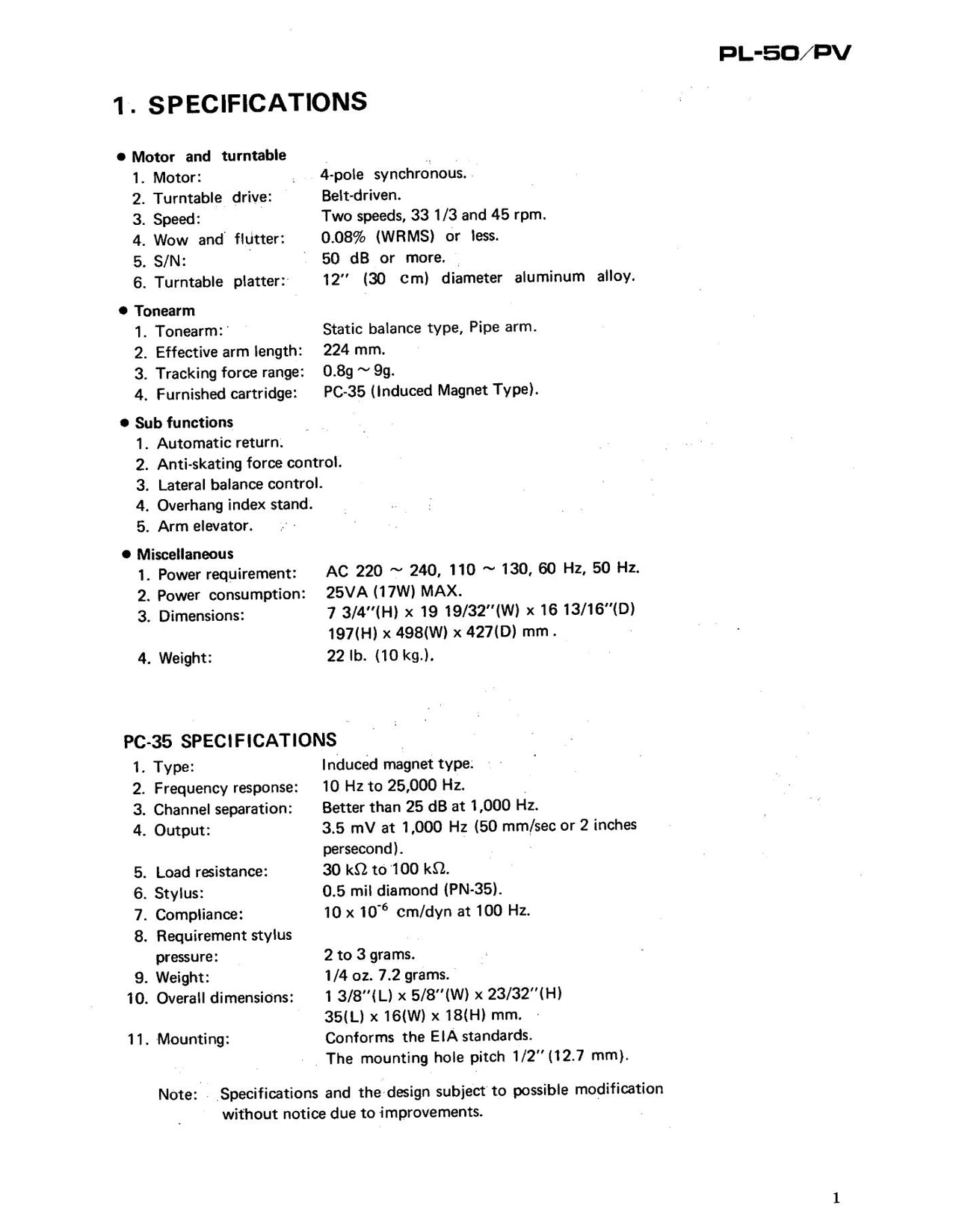 Pioneer PL-50 Turntable Owner & Service Manual (Pages: 38)