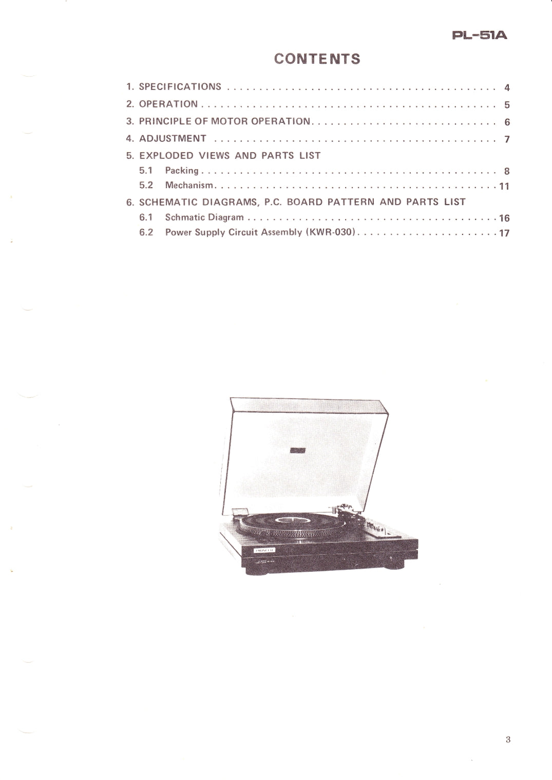 Pioneer PL-51A Turntable Service Manual (Pages: 16)