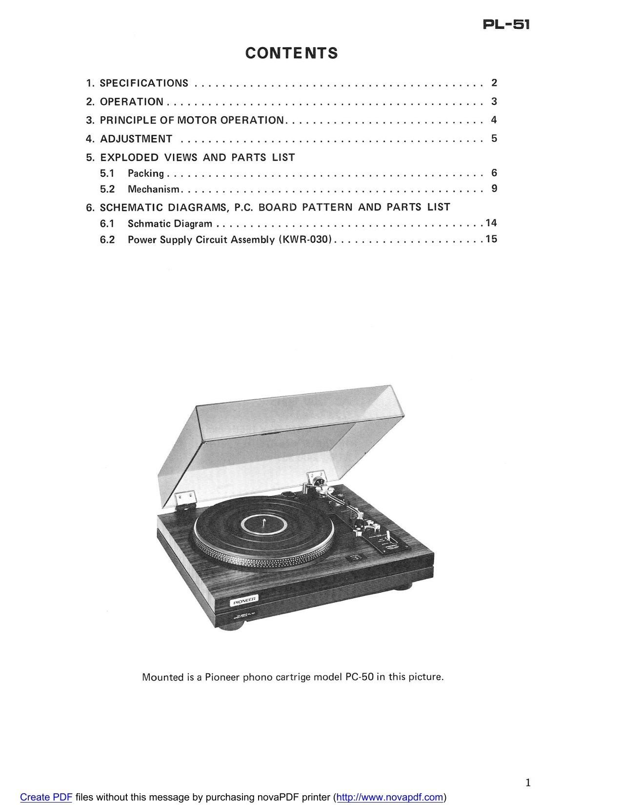 Pioneer PL-51 Turntable Service Manual (Pages: 16)