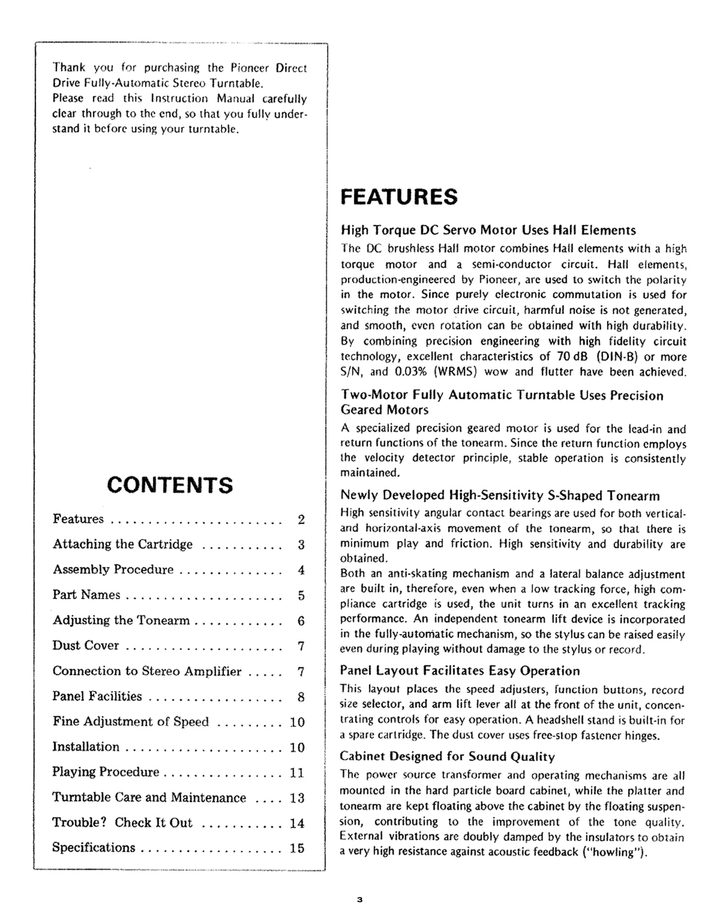 Pioneer PL-530 Turntable Owner/ User Manual (Pages: 14)