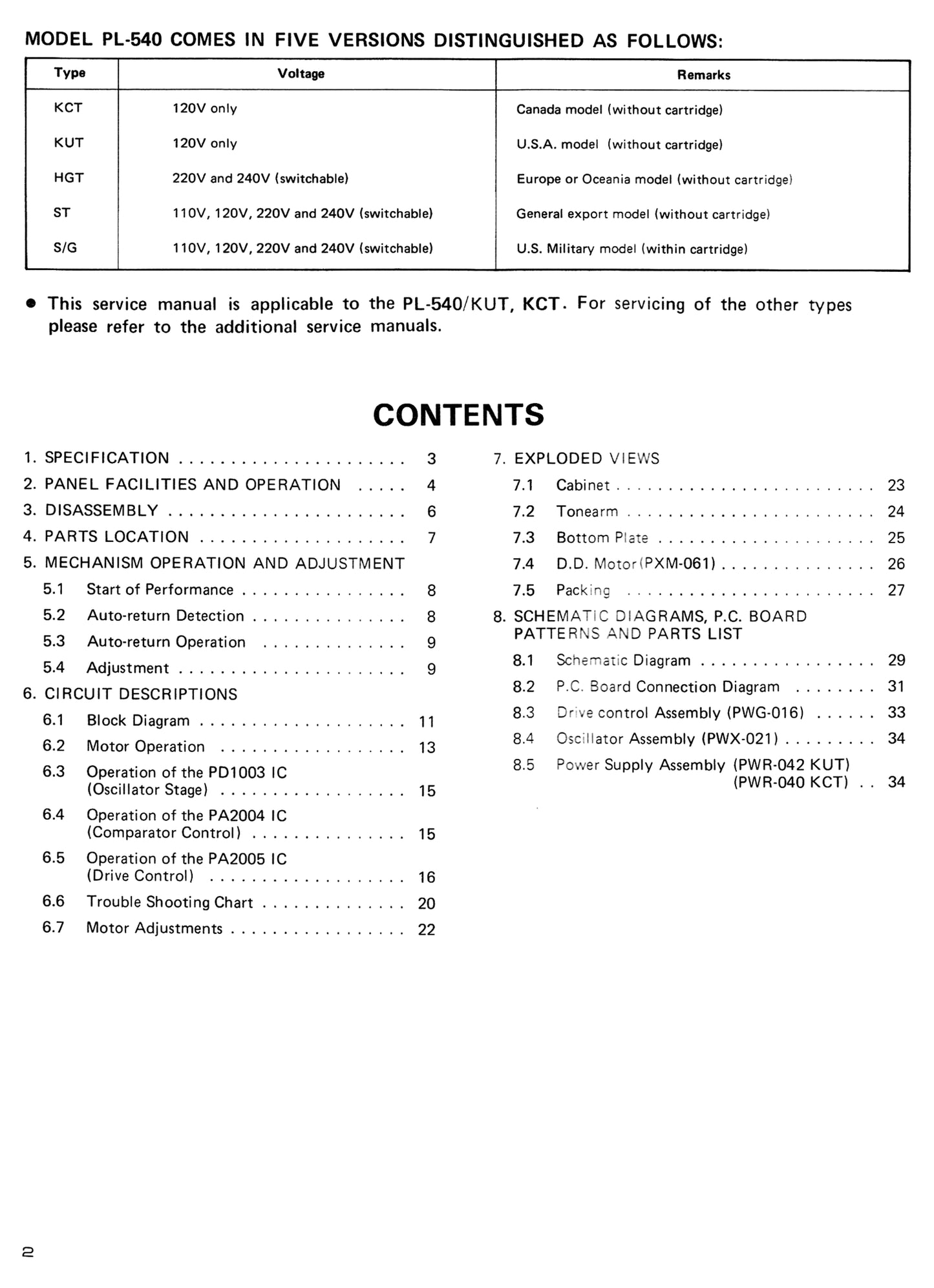 Pioneer PL-540 Turntable Service Manual (Pages: 33)