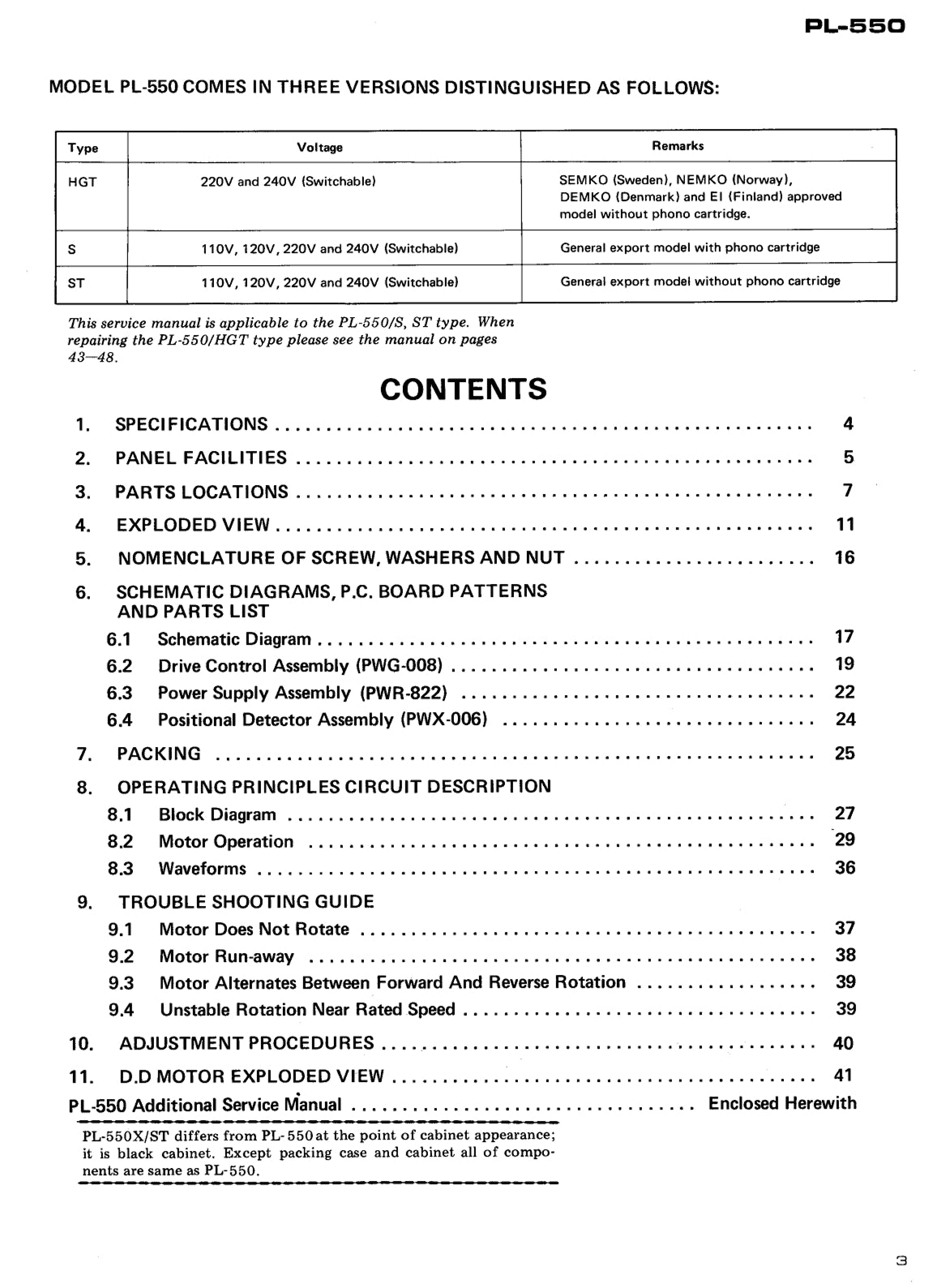 Pioneer PL-550 Turntable Service & Owner Manuals (Pages: 64)