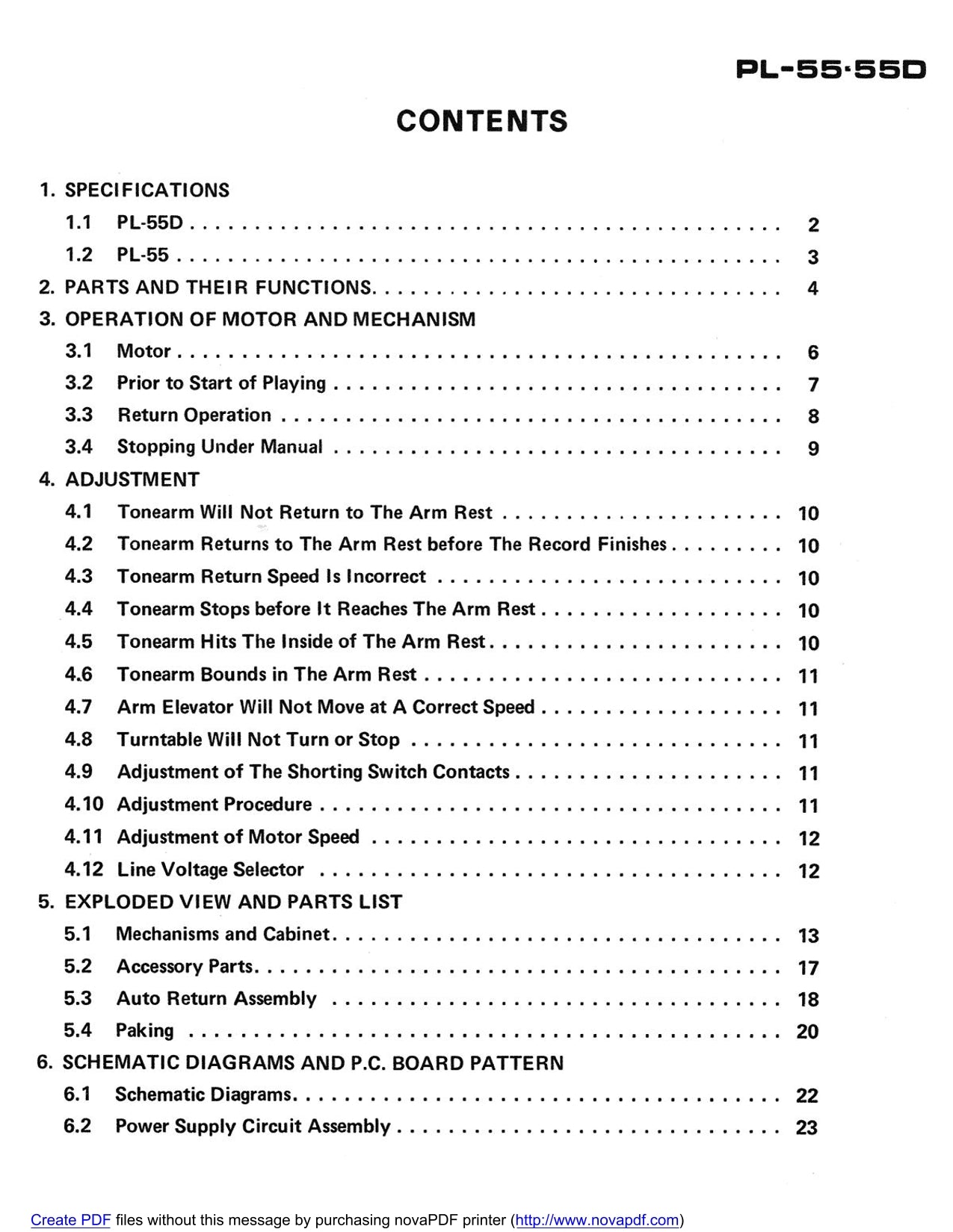 Pioneer PL-55 & PL-55D Turntable Service Manual (Pages: 25)