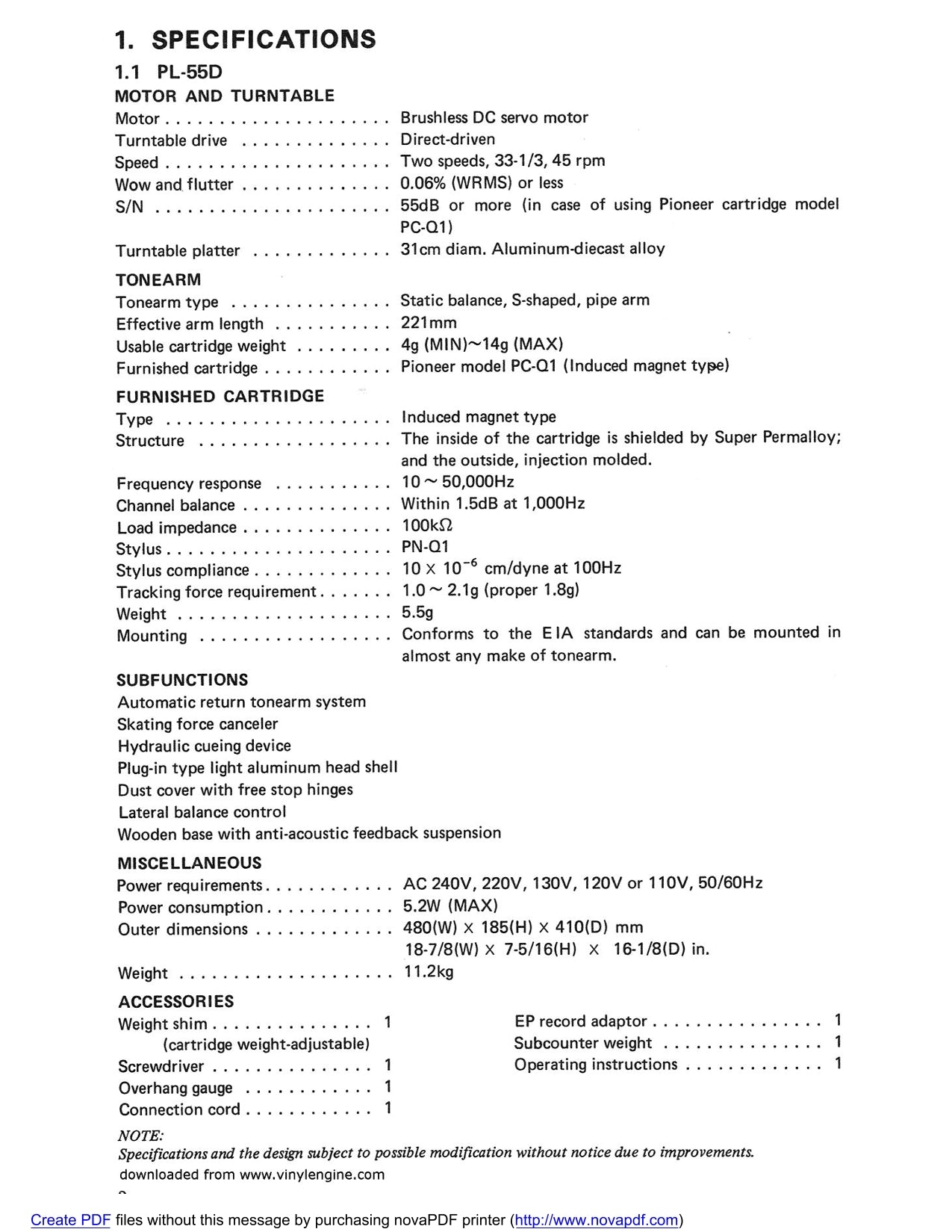 Pioneer PL-55 & PL-55D Turntable Service Manual (Pages: 25)
