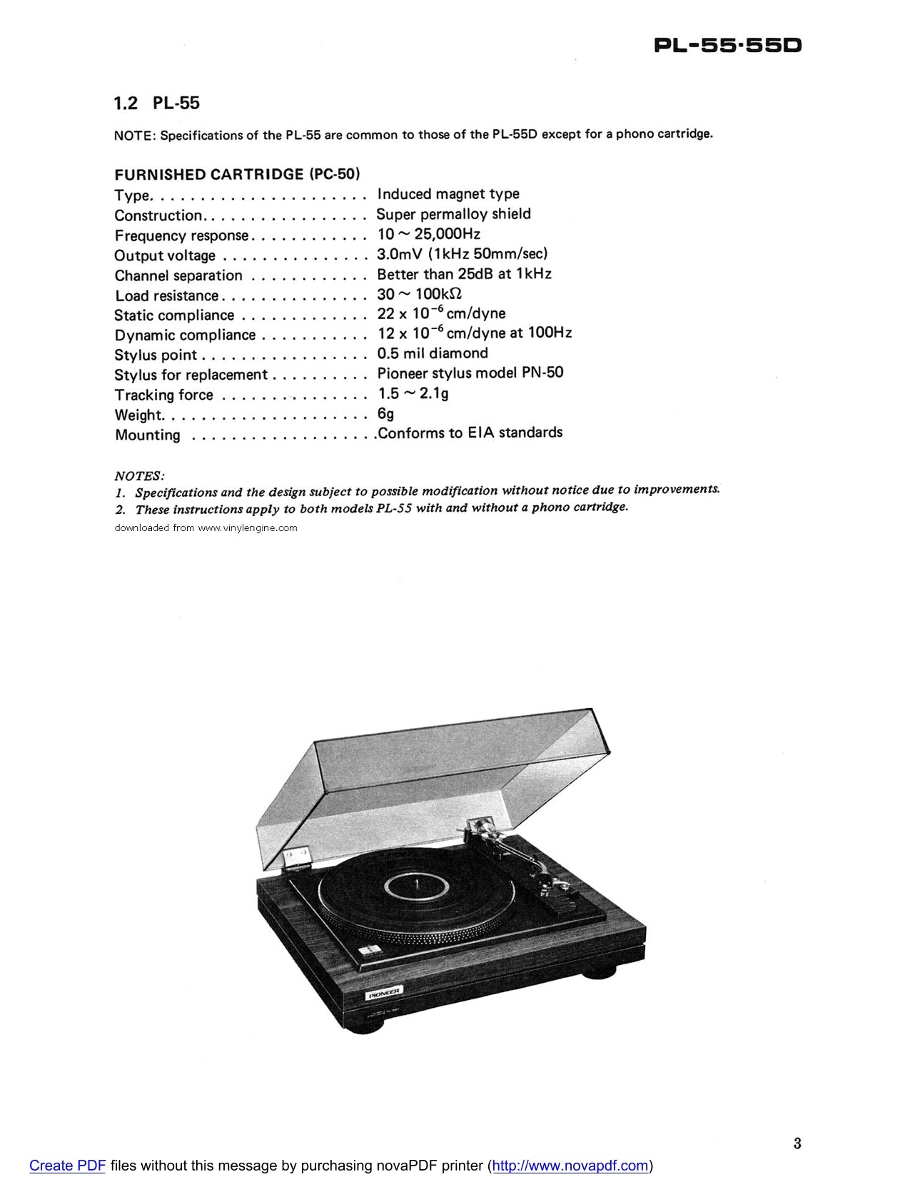 Pioneer PL-55 & PL-55D Turntable Service Manual (Pages: 25)