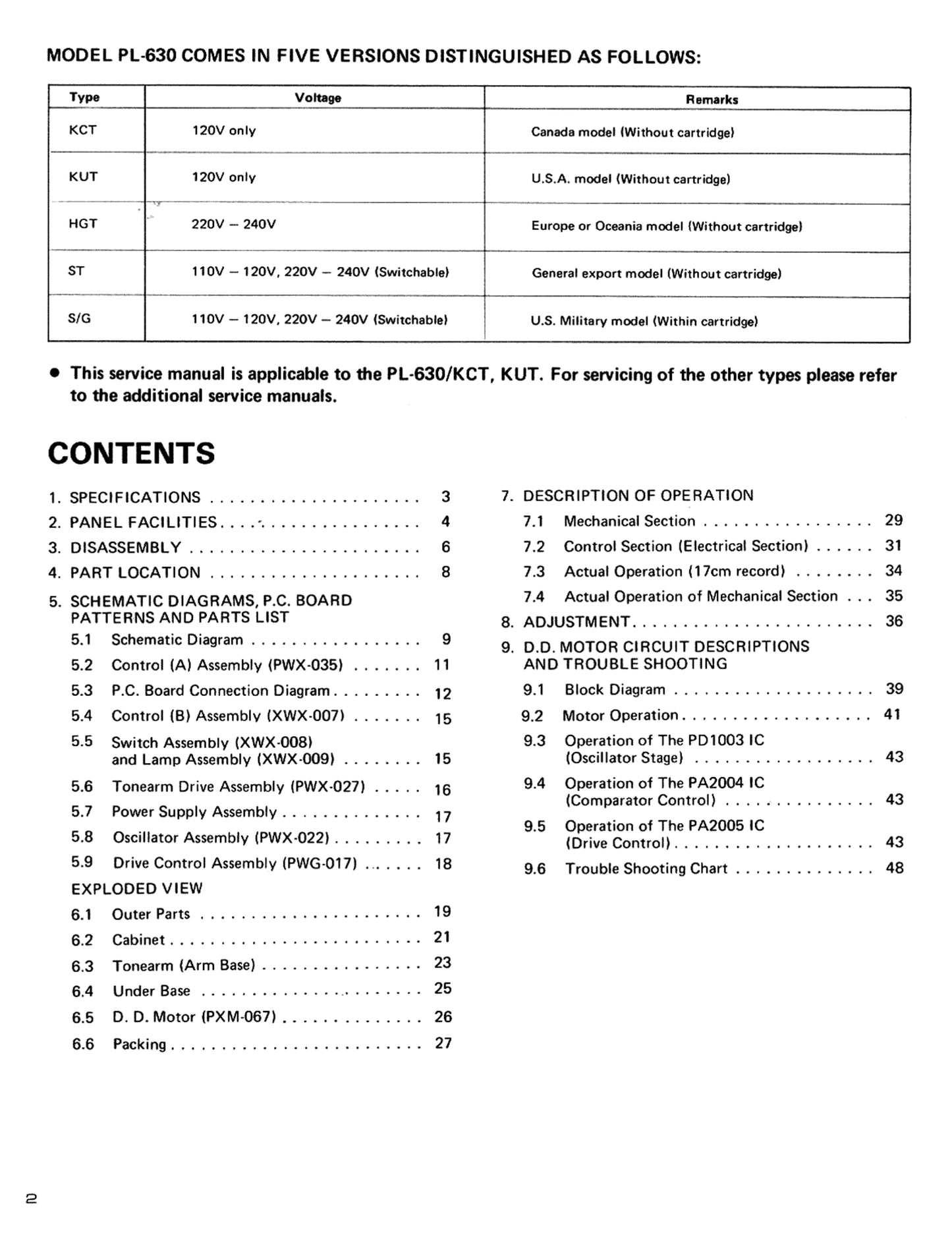 Pioneer PL-630 Turntable Service Manual (Pages: 41)