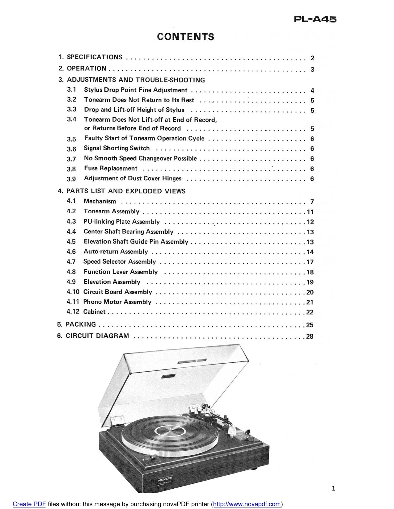 Pioneer PL-A45 Turntable Service Manual (Pages: 26)