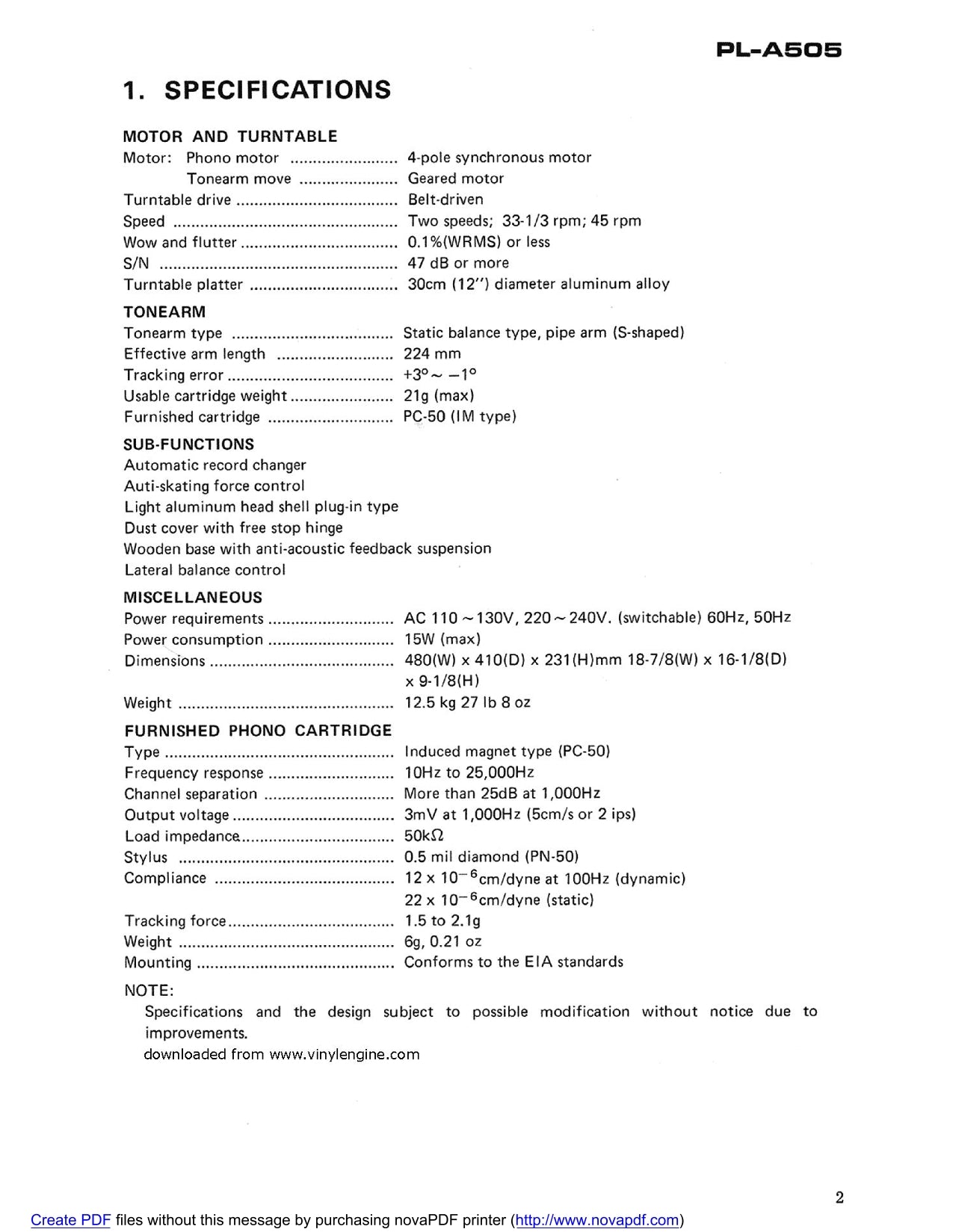 Pioneer PL-A505 Turntable Service Manual (Pages: 19)