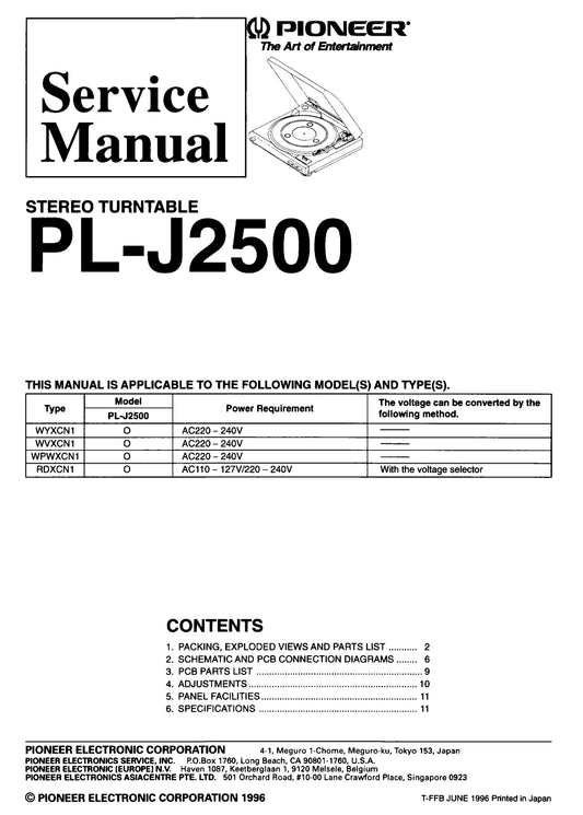 Pioneer PL-J2500 Turntable Service Manual (Pages: 11)