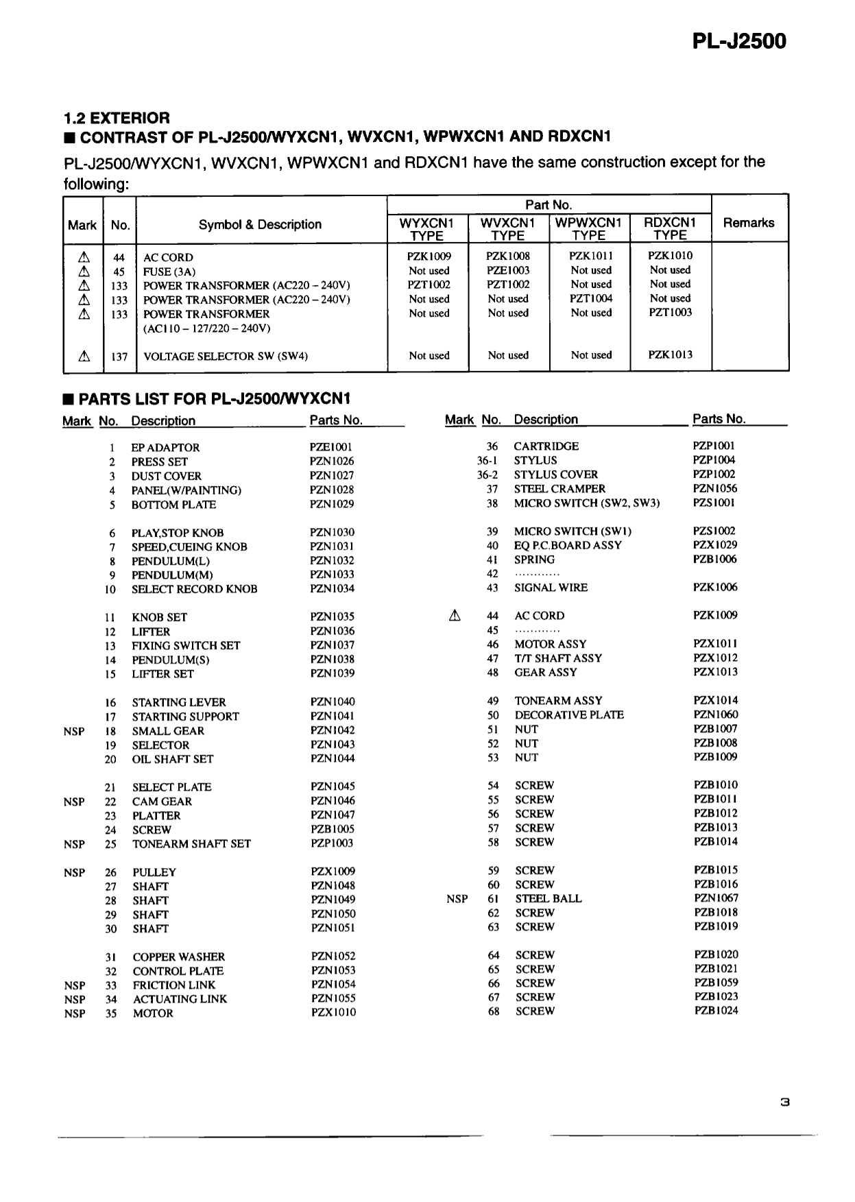 Pioneer PL-J2500 Turntable Service Manual (Pages: 11)