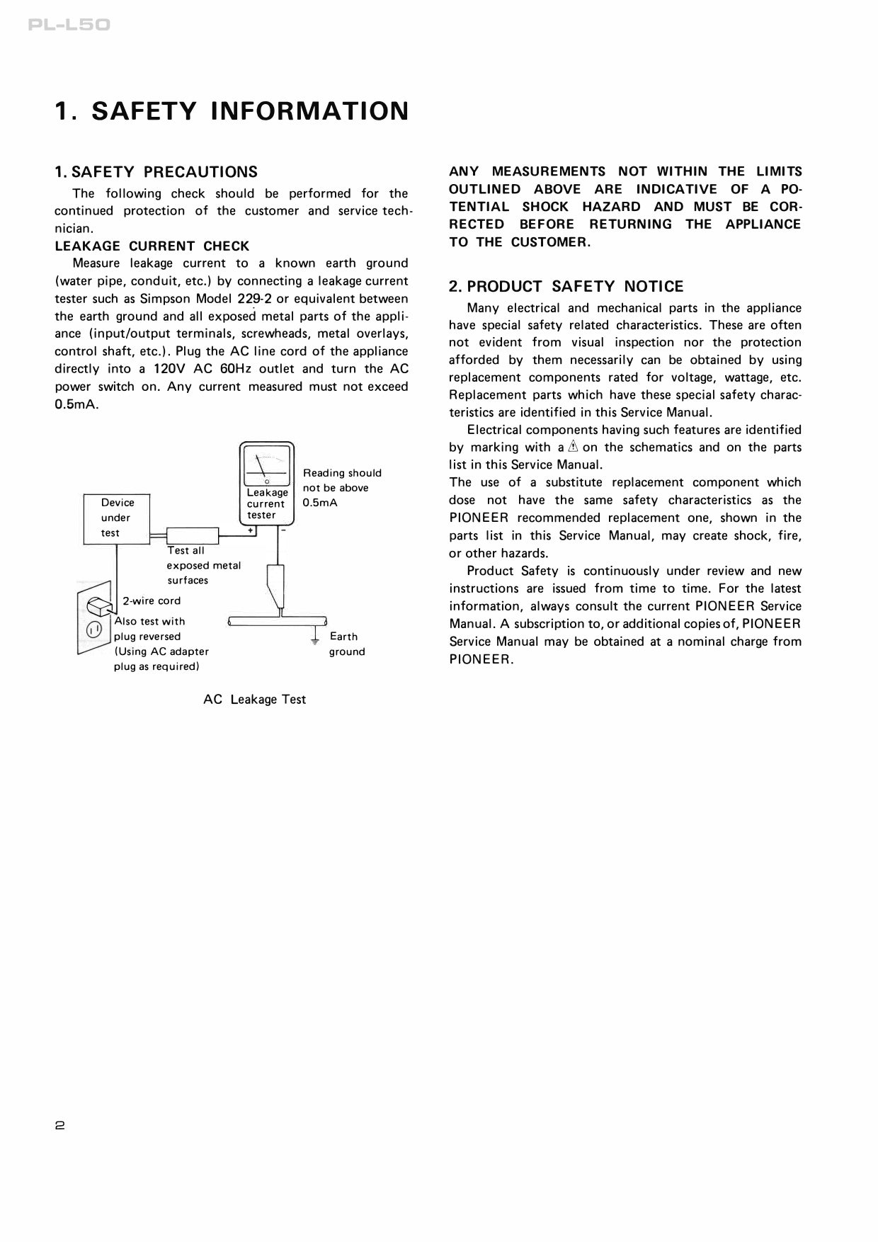 Pioneer PL-L50 Turntable Service Manual (Pages: 40)