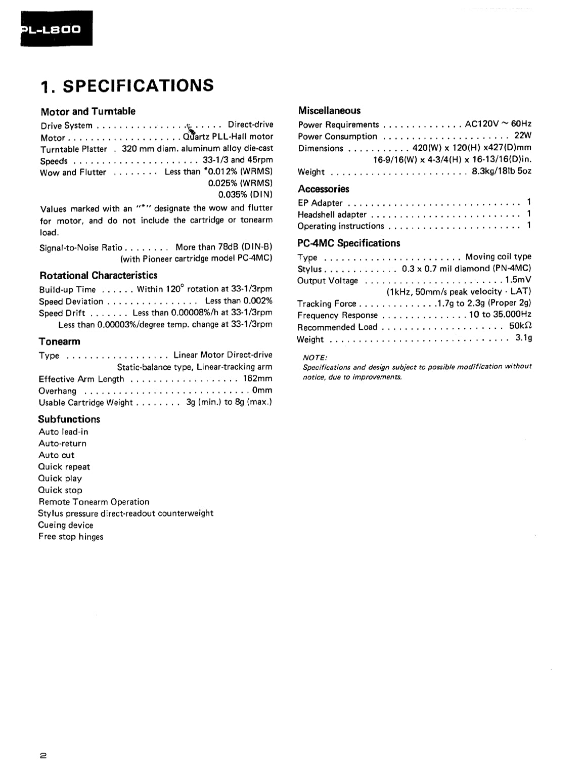 Pioneer PL-L800 Turntable Service Manual (Pages: 41)