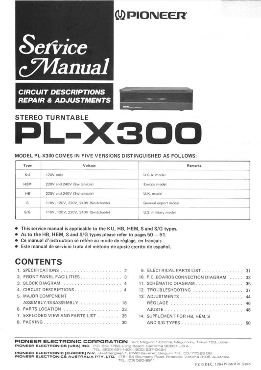 Pioneer PL-X300 Turntable Service Manual (Pages: 41)