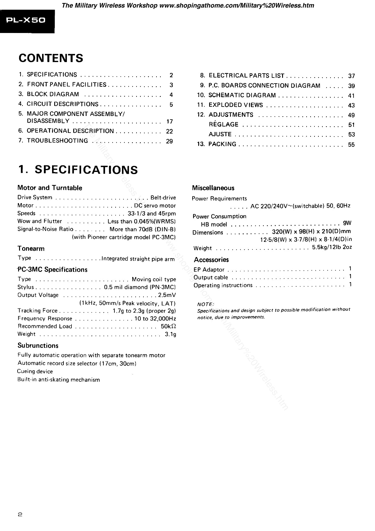 Pioneer PL-X50 Turntable Service Manual (Pages: 50)