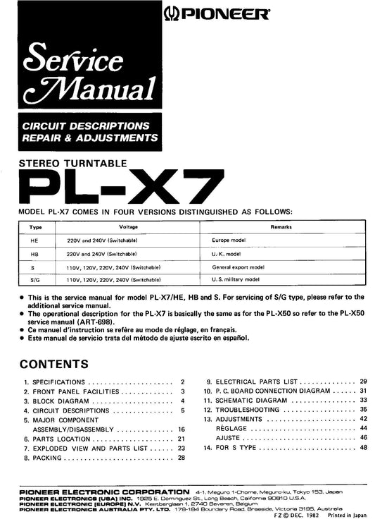 Pioneer PL-X7 Turntable Service Manual (Pages: 35)