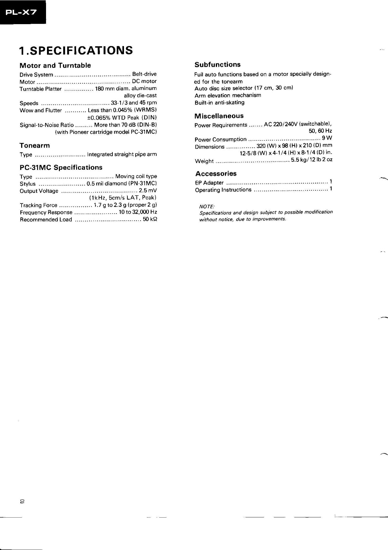 Pioneer PL-X7 Turntable Service Manual (Pages: 35)