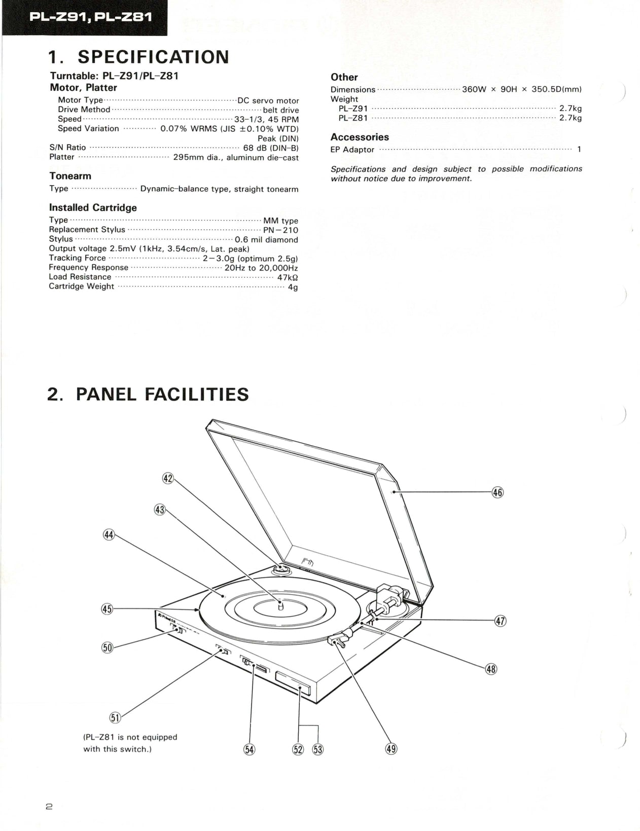 Pioneer PL-Z81 & PL-Z91 Turntable Service Manual (Pages: 22)