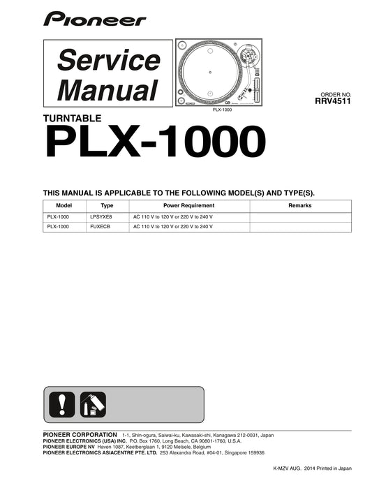Pioneer PLX-1000 Turntable Service Manual (Pages: 36)