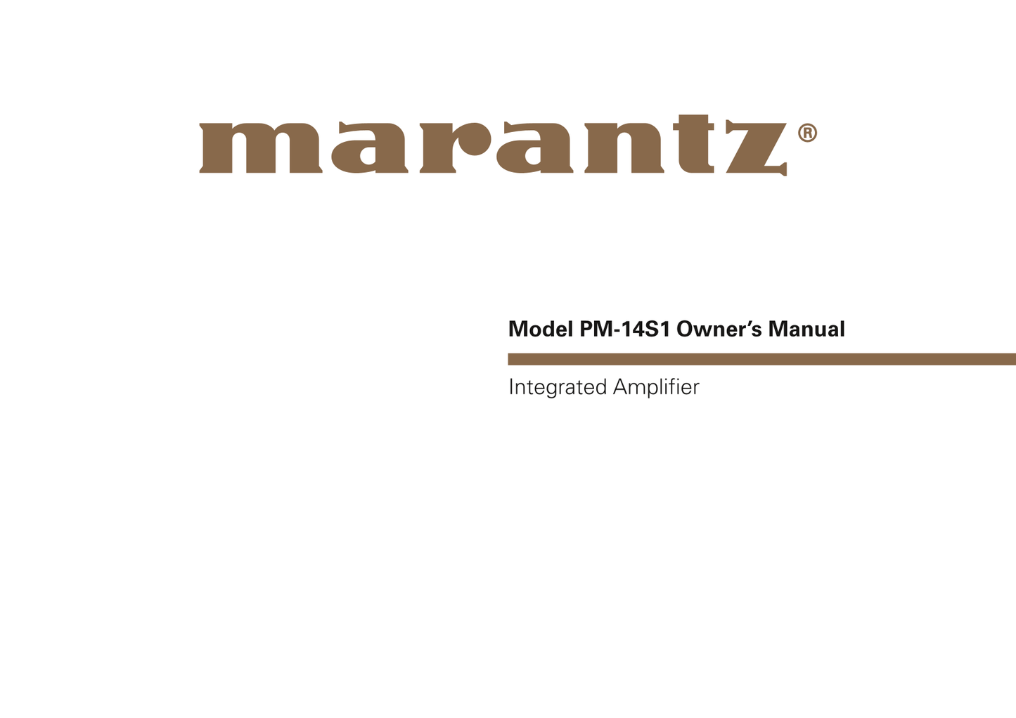 Marantz PM-14 S 1 Amplifier Owner/ User Manual (Pages: 32)