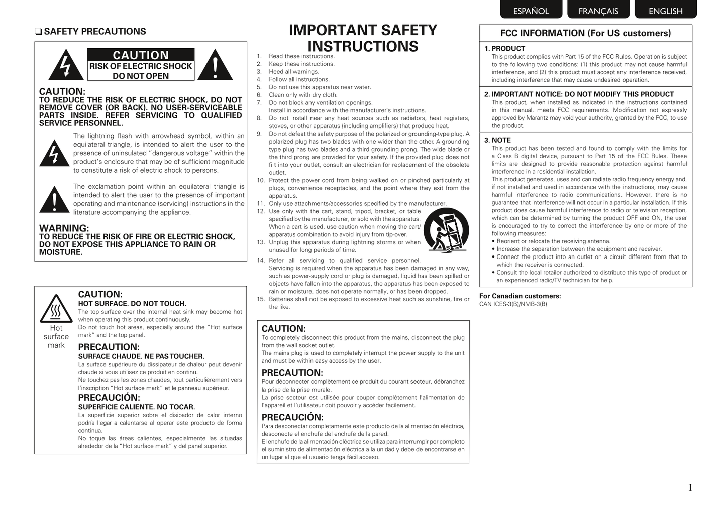 Marantz PM-14 S 1 Amplifier Owner/ User Manual (Pages: 32)