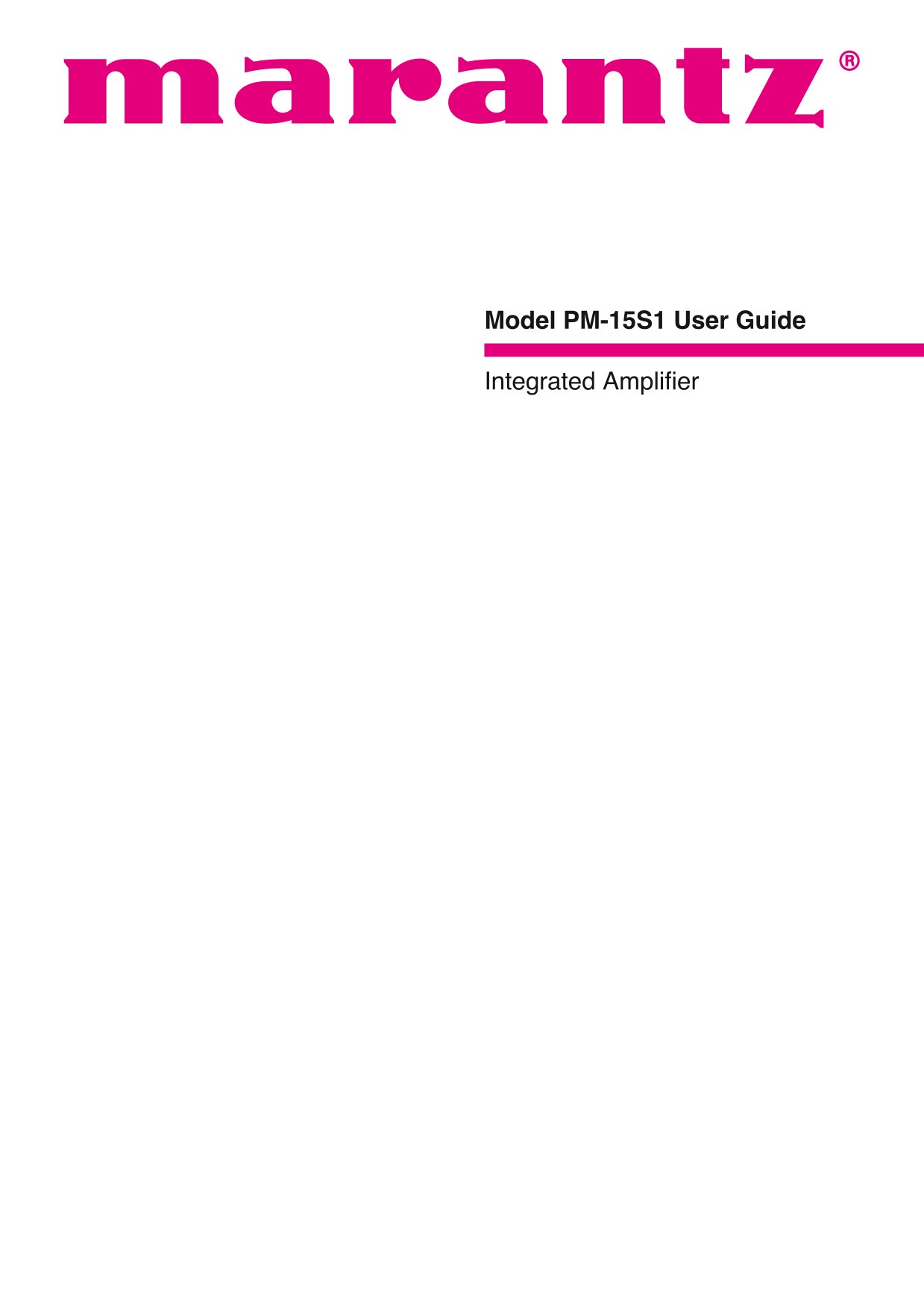 Marantz PM-15 S 1G Amplifier Owner/ User Manual (Pages: 28)