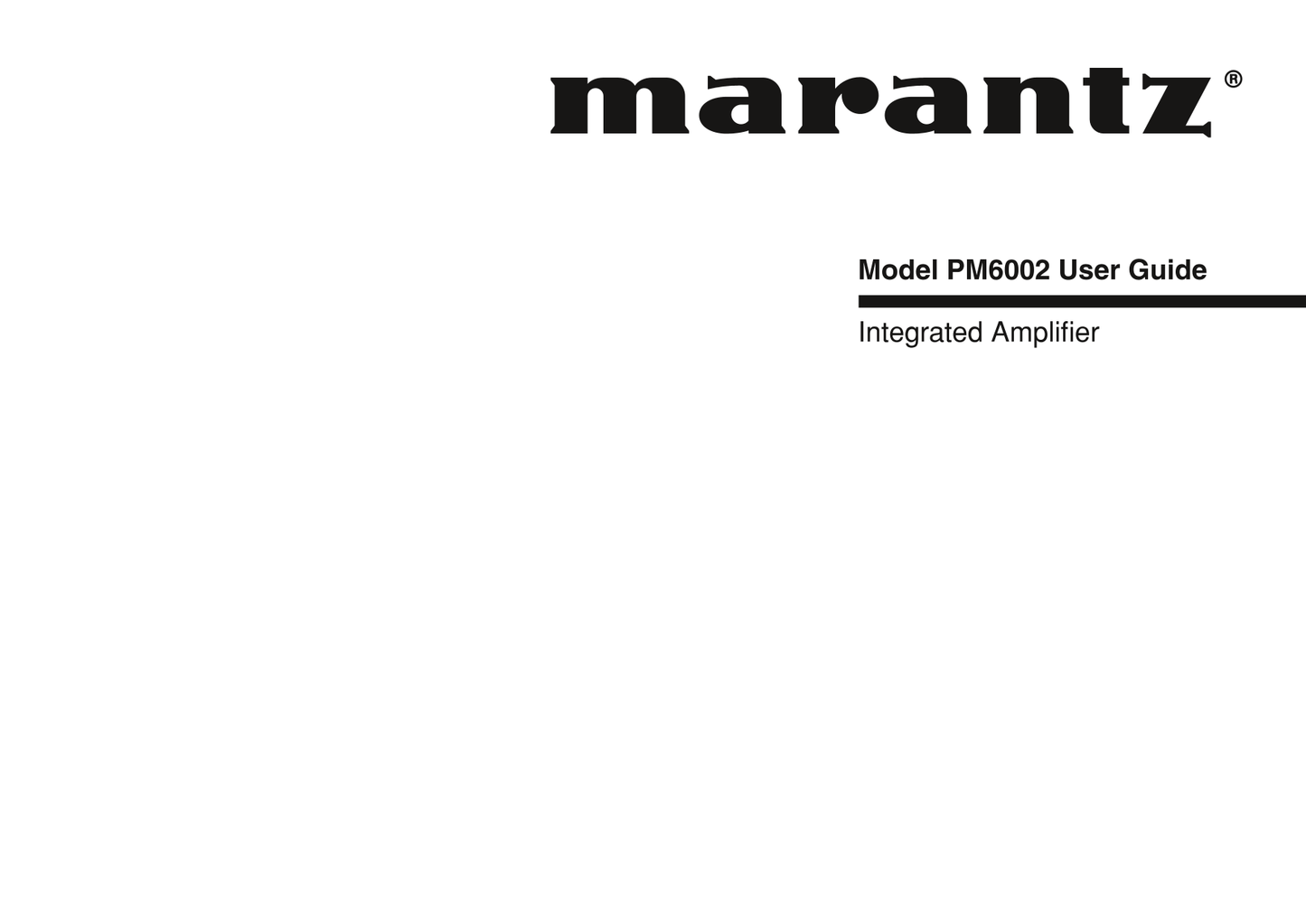 Marantz PM6002 Amplifier Owner/ User Manual (Pages: 18)