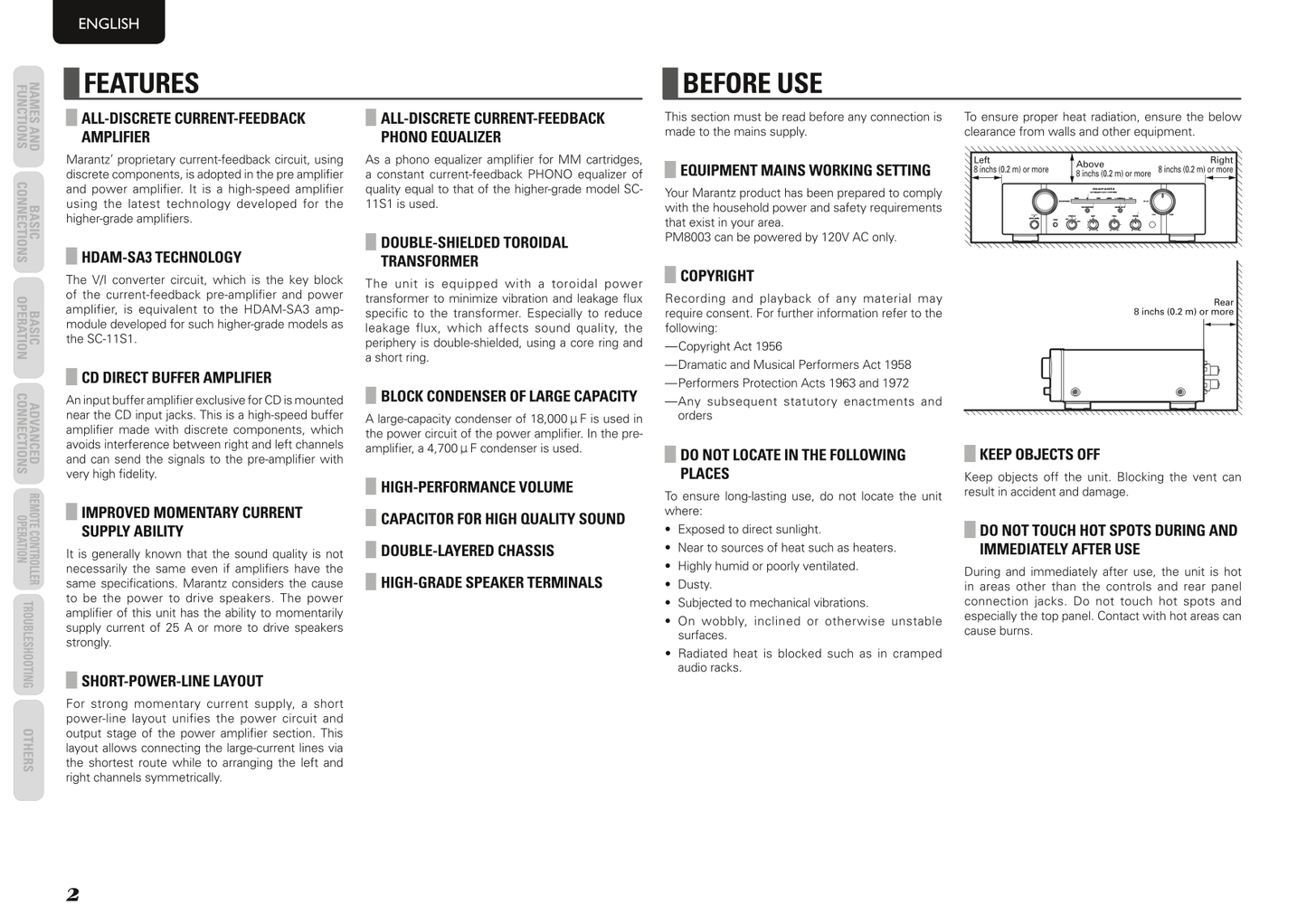 Marantz PM8003 Amplifier Owner/ User Manual (Pages: 19)