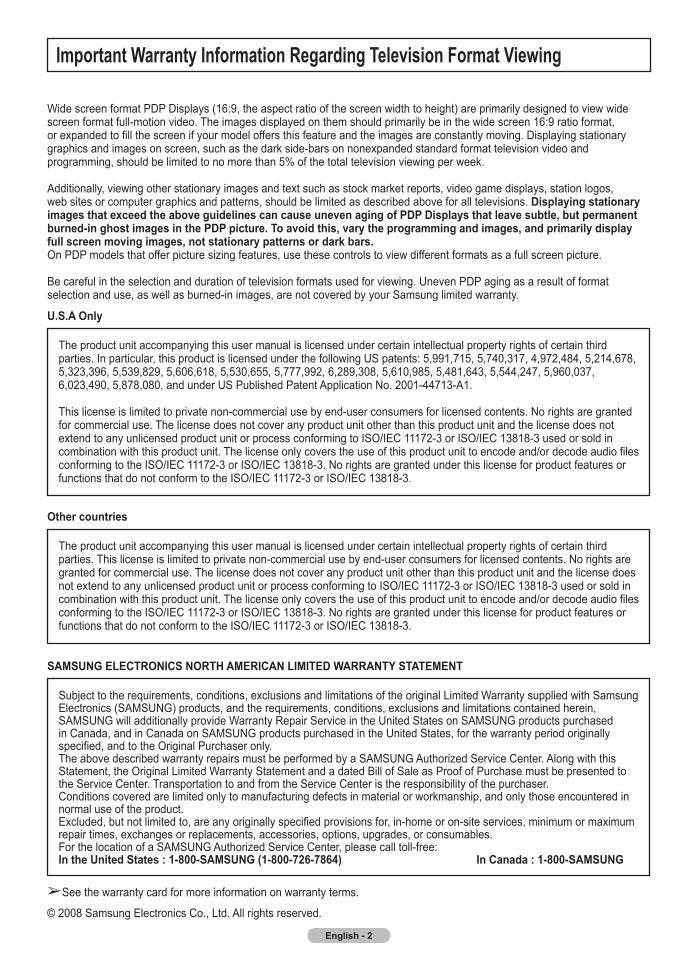 Samsung PN42A410 PN50A410 TV Operating Manual