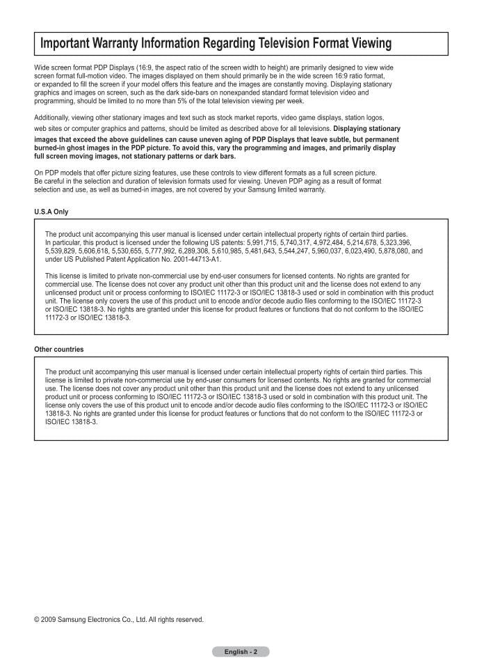 Samsung PN42B430 PN50B430 TV Operating Manual