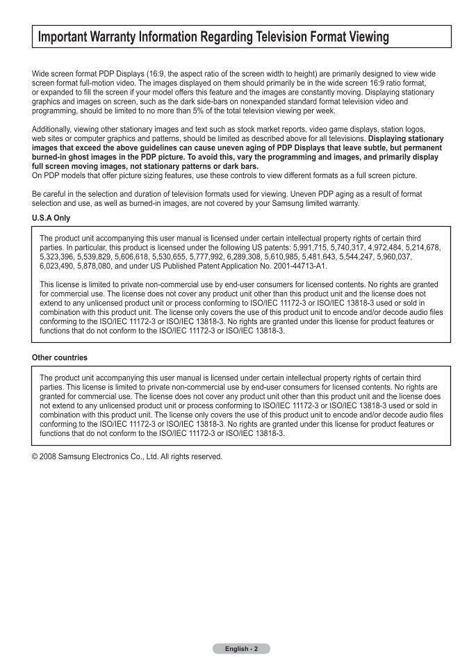 Samsung PN50A460S4D TV Operating Manual