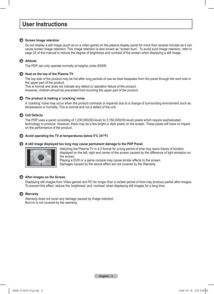 Samsung PN50A650T1FXZA PN50A650T1FXZC PN58A650T1FXZA TV Operating Manual