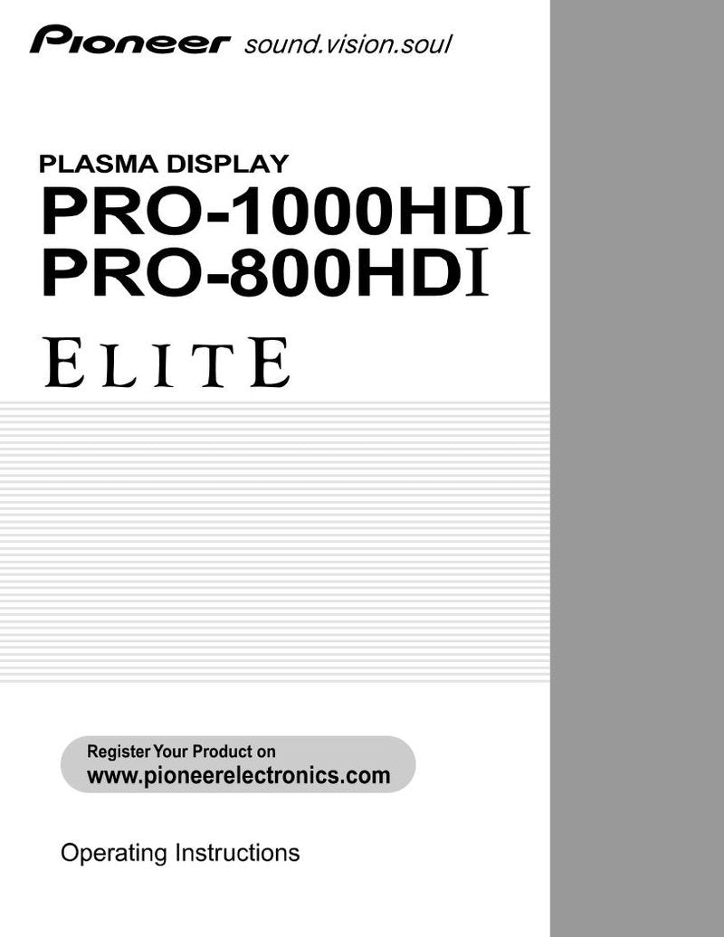 Pioneer PRO1000HDI PRO800HDI Projector Operating Manual