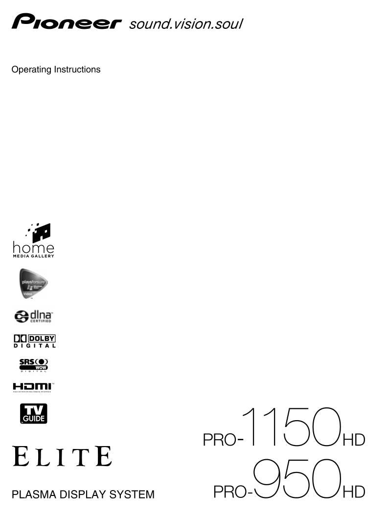 Pioneer PRO1150HD PRO950HD TV Operating Manual