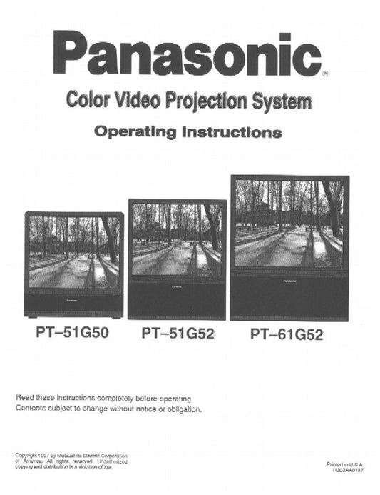 Panasonic PT51G50 PT51G52 PT61G52 TV Operating Manual