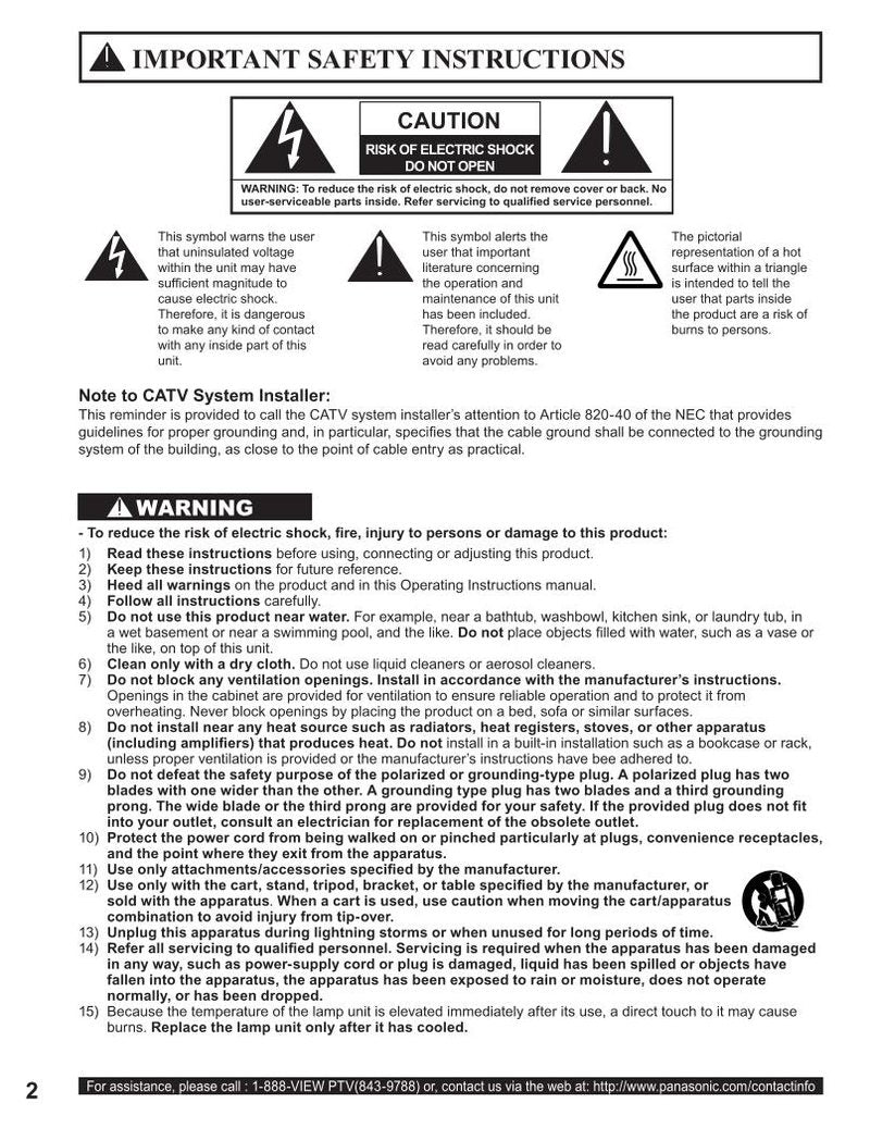 Panasonic PT43LC14 PT50LC14 PT60LC14 TV Operating Manual