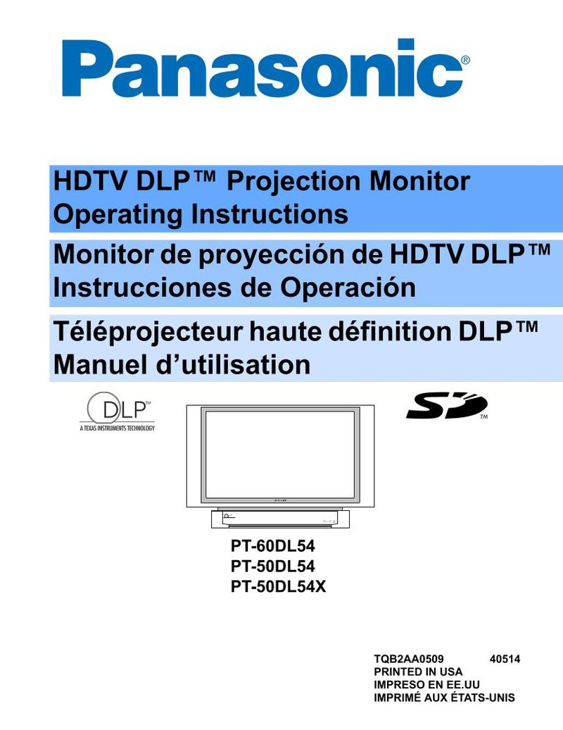 Panasonic PT50DL54 PT60DL54 TV Operating Manual