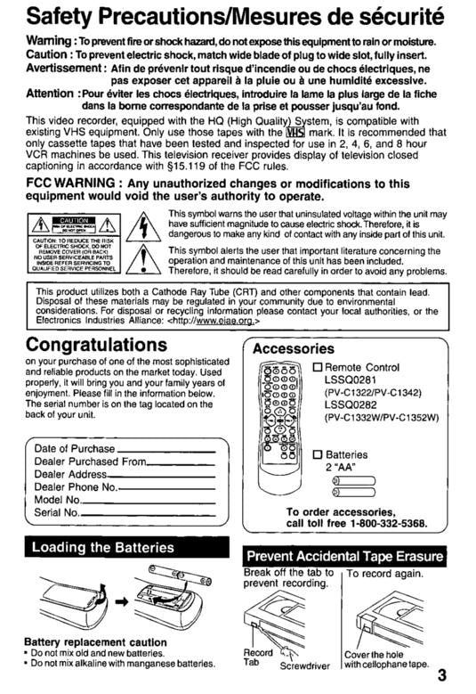 Panasonic PVC1322 PVC1332 PVC1342 TV/VCR Combo Operating Manual