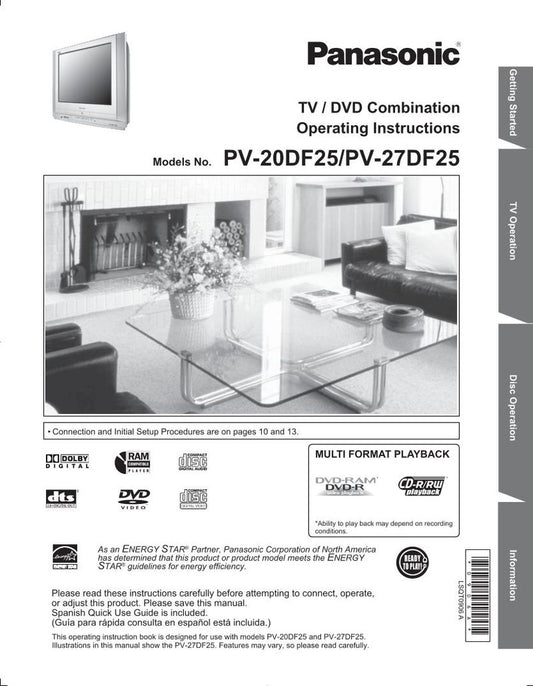 Panasonic PV20DF25 PV27DF25 TV/DVD Combo Operating Manual