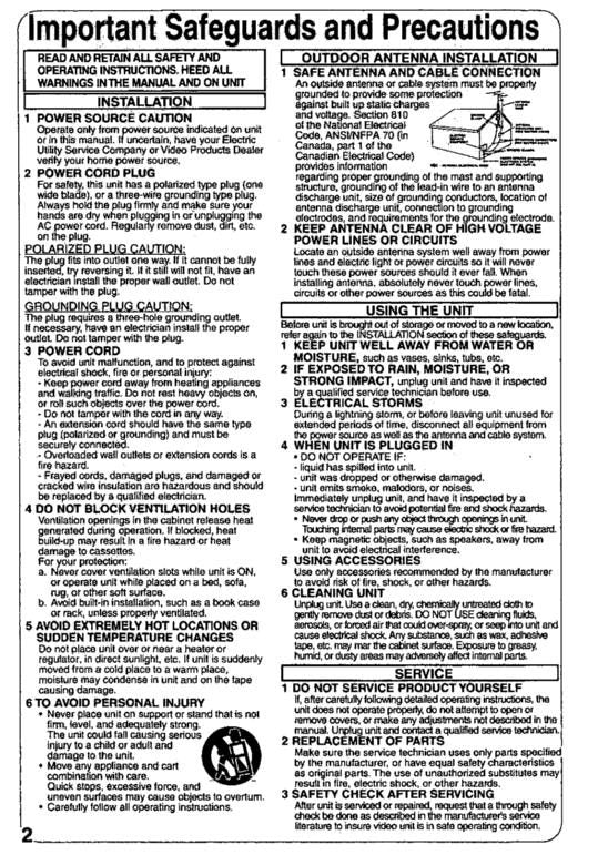 Panasonic PVC1321 PVC1331 PVC1341 TV/VCR Combo Operating Manual