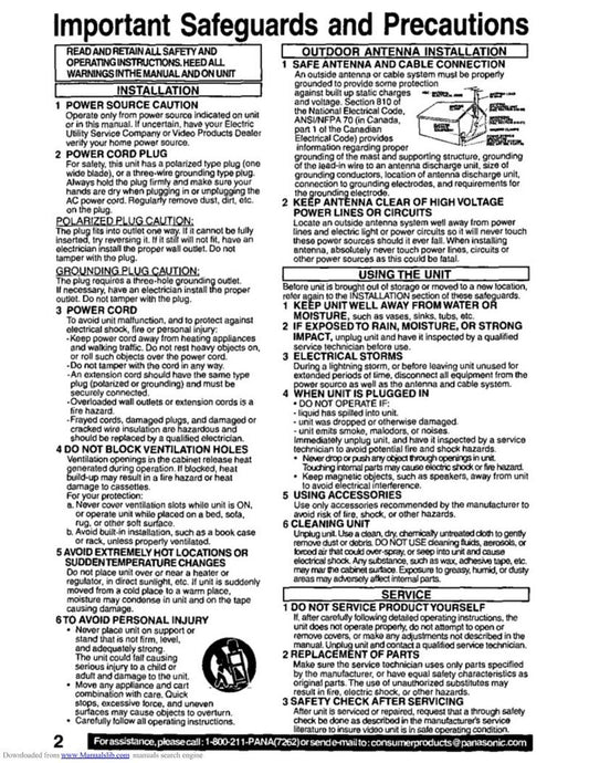 Panasonic PVC1332W TV/VCR Combo Operating Manual