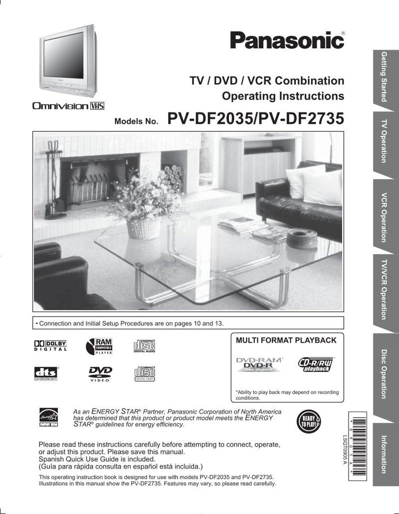 Panasonic PVDF2035 PVDF2735 TV/VCR/DVD Combo Operating Manual