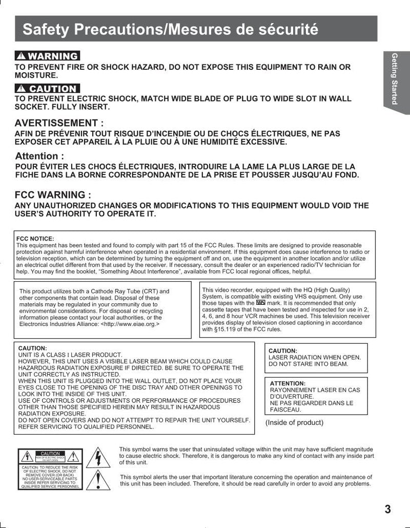 Panasonic PVDF2035 PVDF2735 TV/VCR/DVD Combo Operating Manual