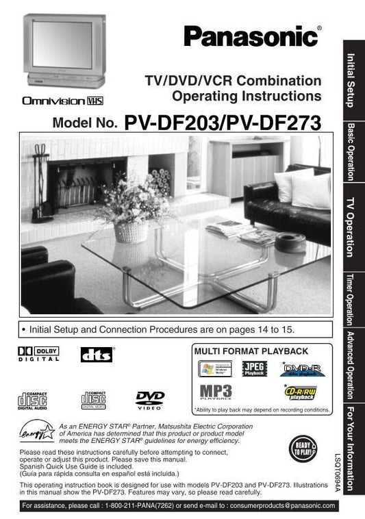 Panasonic PVDF203 PVDF273 TV/VCR/DVD Combo Operating Manual