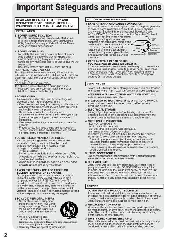 Panasonic PVDF203 PVDF273 TV/VCR/DVD Combo Operating Manual