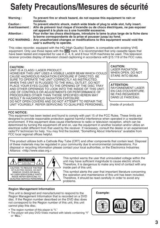 Panasonic PVDF203 PVDF273 TV/VCR/DVD Combo Operating Manual