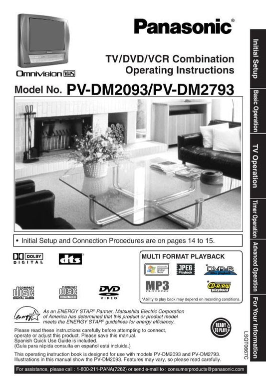 Panasonic PVDM2093 PVDM2793 TV/VCR/DVD Combo Operating Manual