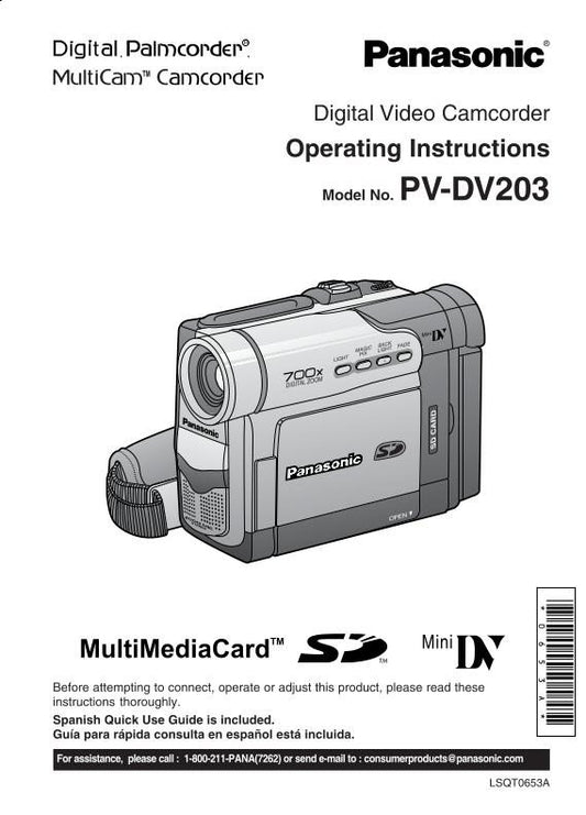 Panasonic PVDV203 Video Camera Operating Manual