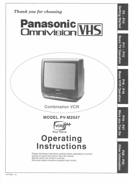 Panasonic PVM2047 TV/VCR Combo Operating Manual